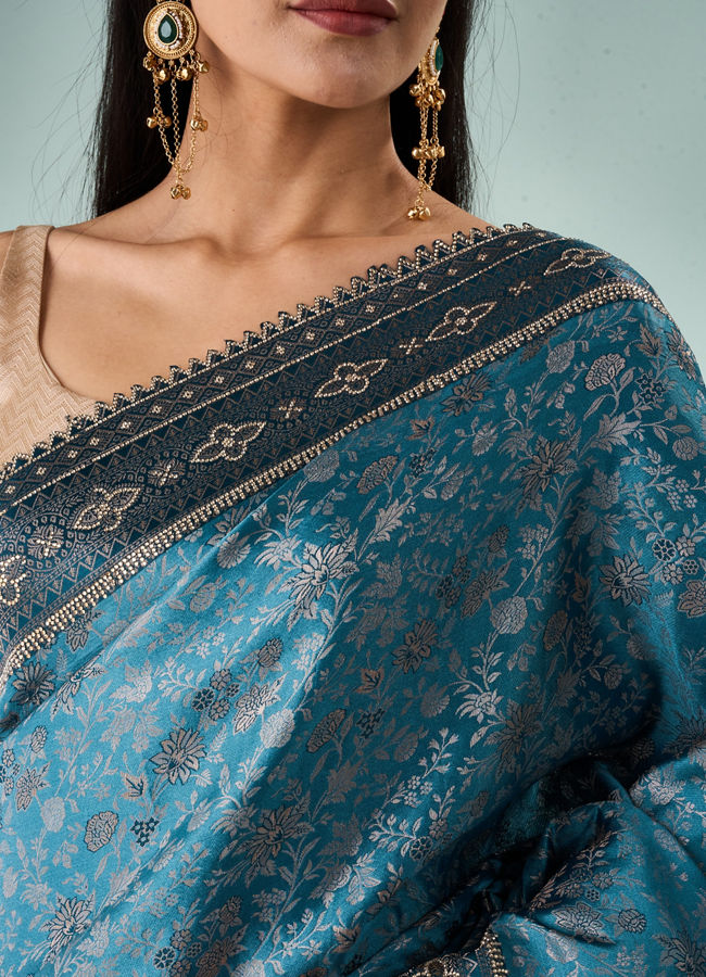 Mohey Women Light Blue Silk Saree with Stone Work