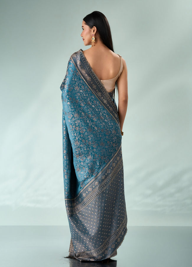 Mohey Women Light Blue Silk Saree with Stone Work