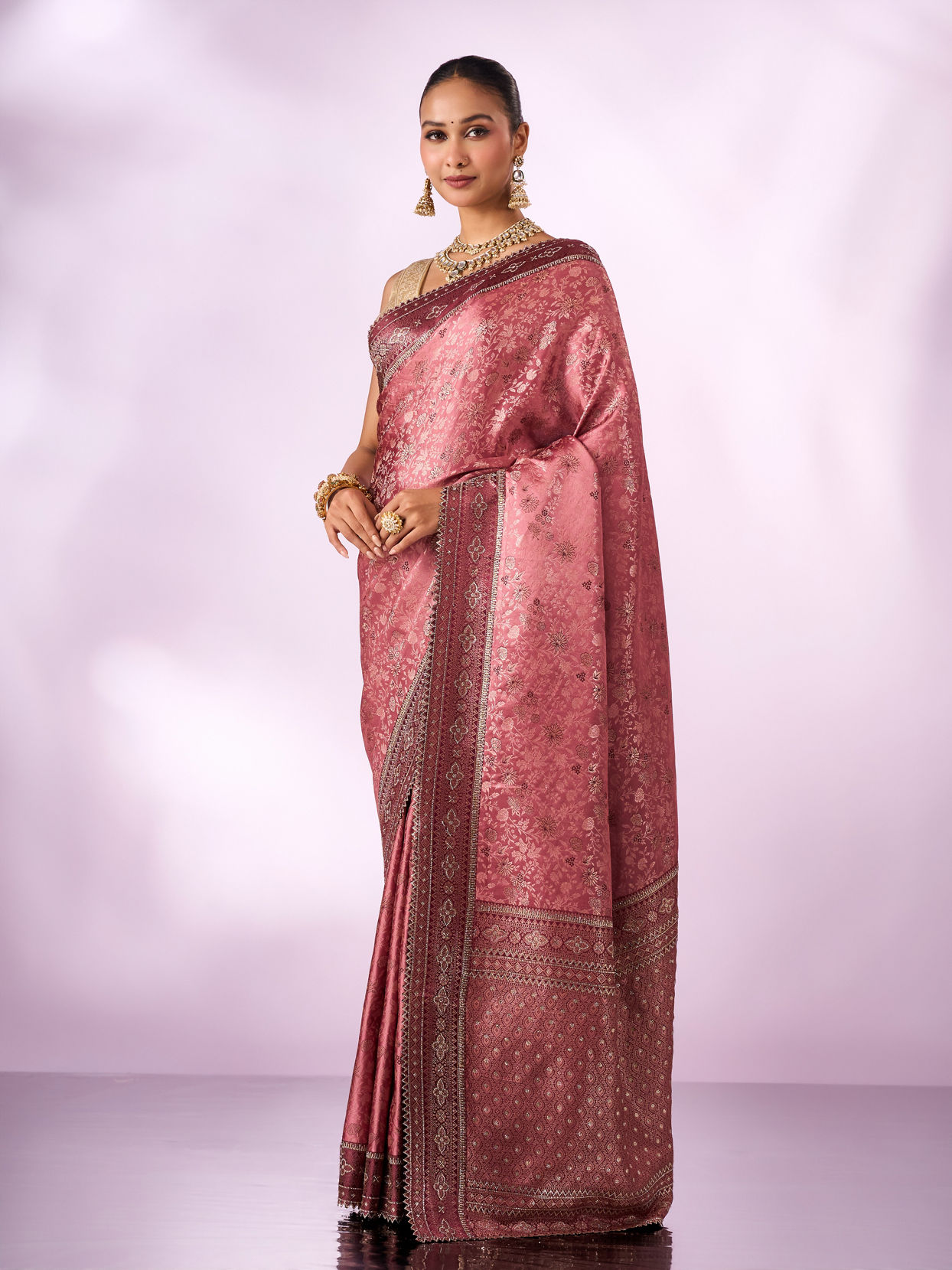 Mohey Women Dusty Pink Silk Saree with Stone Work