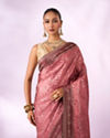 Mohey Women Dusty Pink Silk Saree with Stone Work