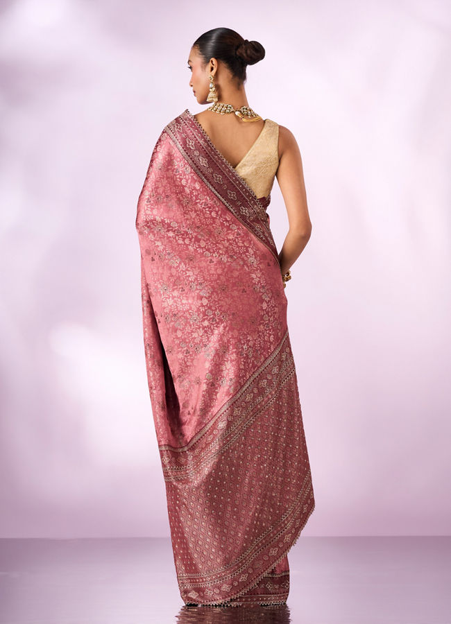 Mohey Women Dusty Pink Silk Saree with Stone Work