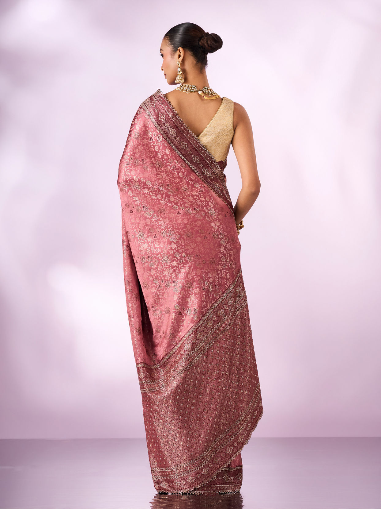 Mohey Women Dusty Pink Silk Saree with Stone Work