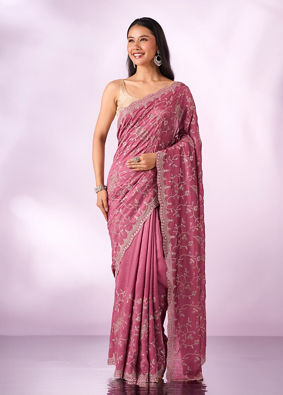 Mohey Women Dusty Pink Art Silk Saree with Stone Work