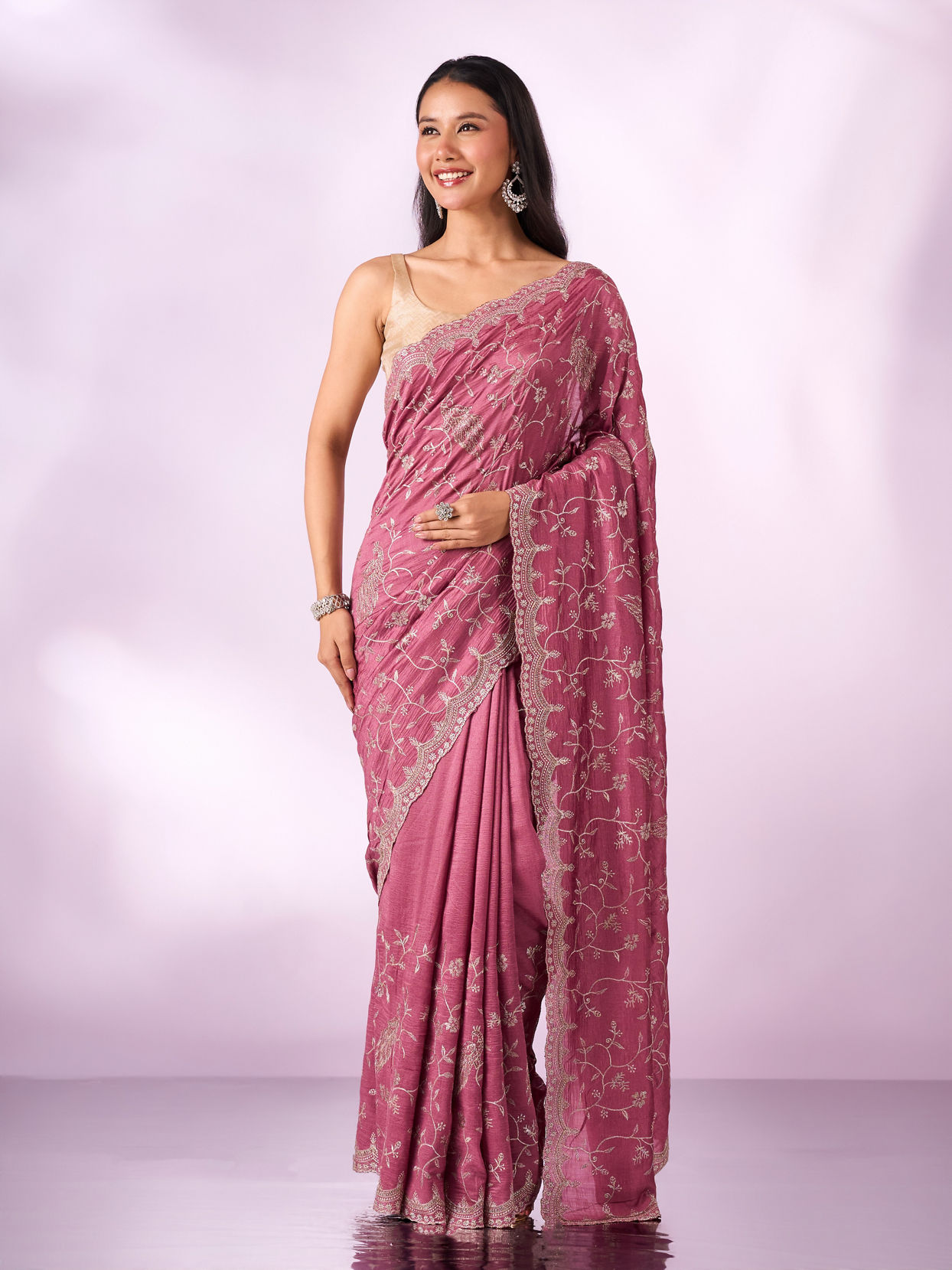 Mohey Women Dusty Pink Art Silk Saree with Stone Work