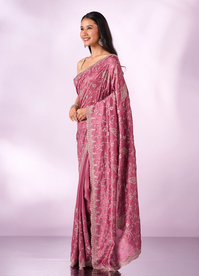 Mohey Women Dusty Pink Art Silk Saree with Stone Work