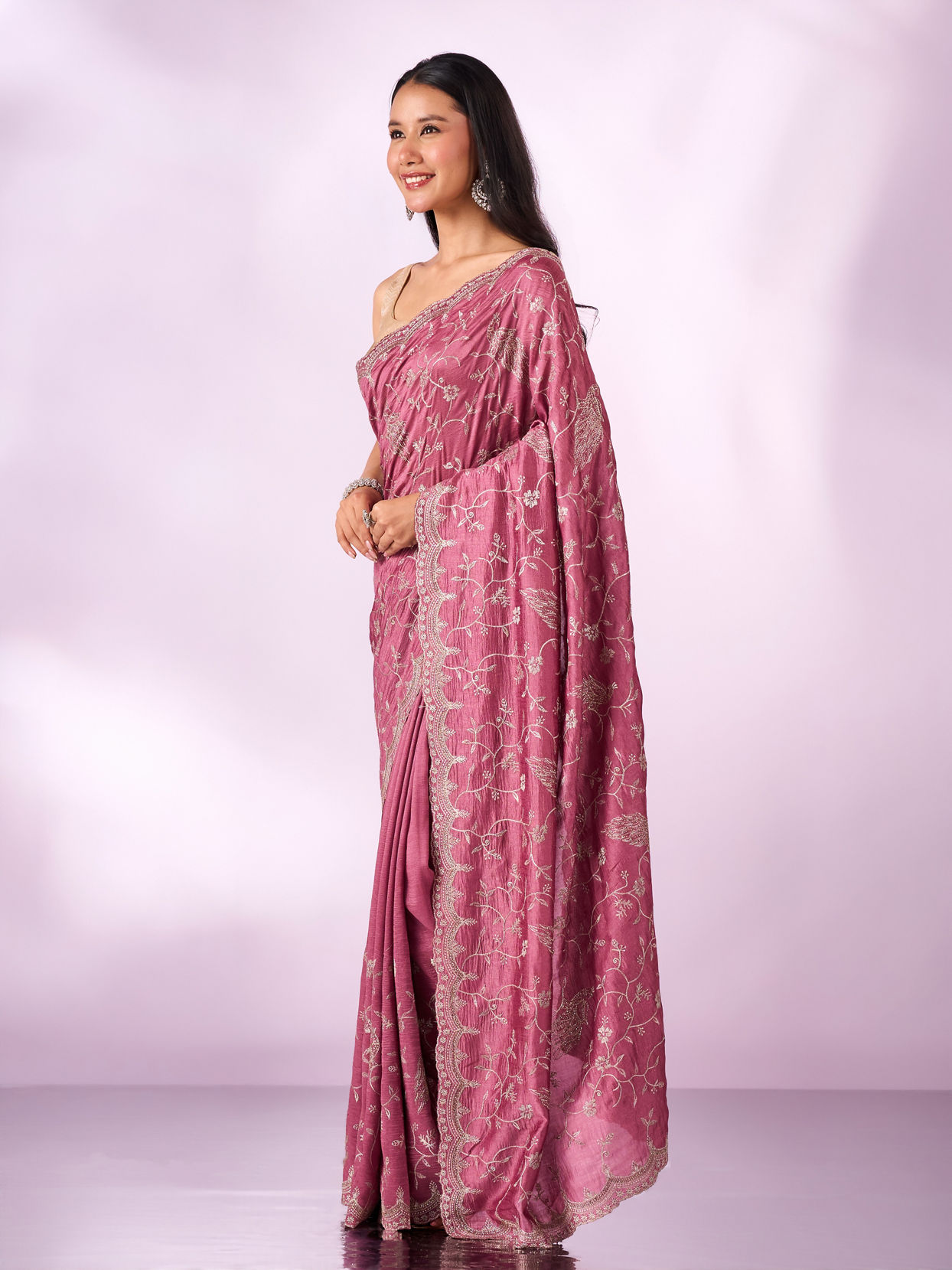 Mohey Women Dusty Pink Art Silk Saree with Stone Work
