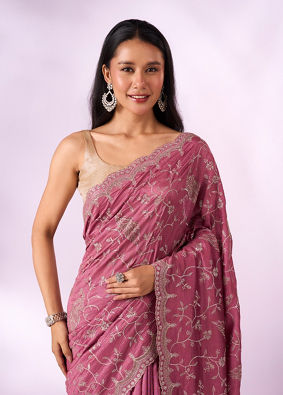 Mohey Women Dusty Pink Art Silk Saree with Stone Work