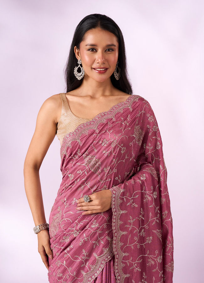 Mohey Women Dusty Pink Art Silk Saree with Stone Work