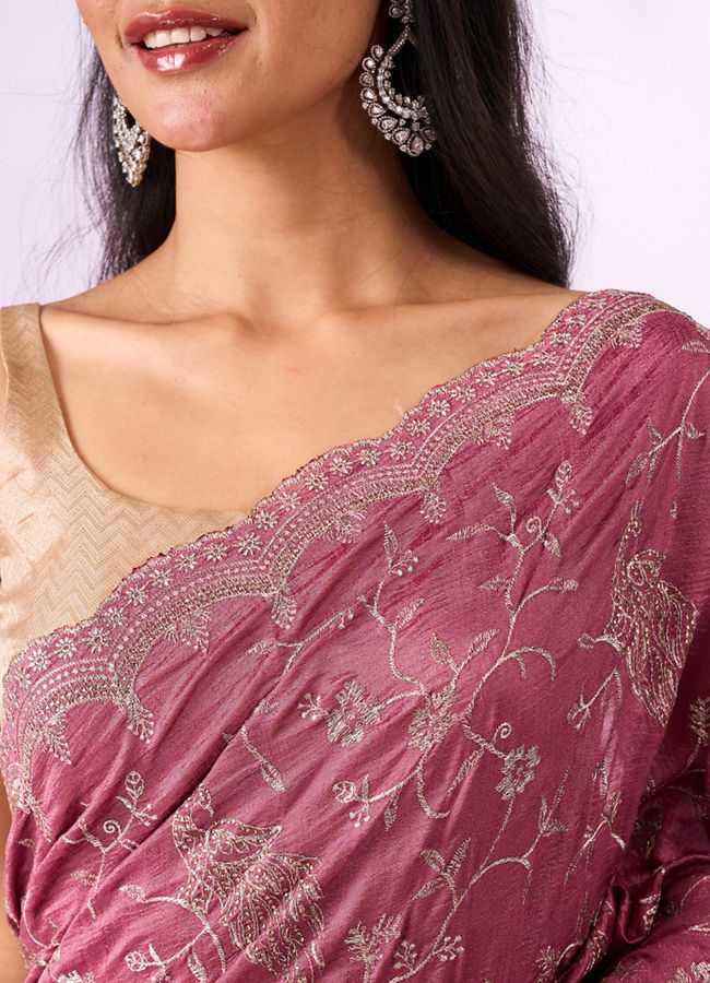 Mohey Women Dusty Pink Art Silk Saree with Stone Work