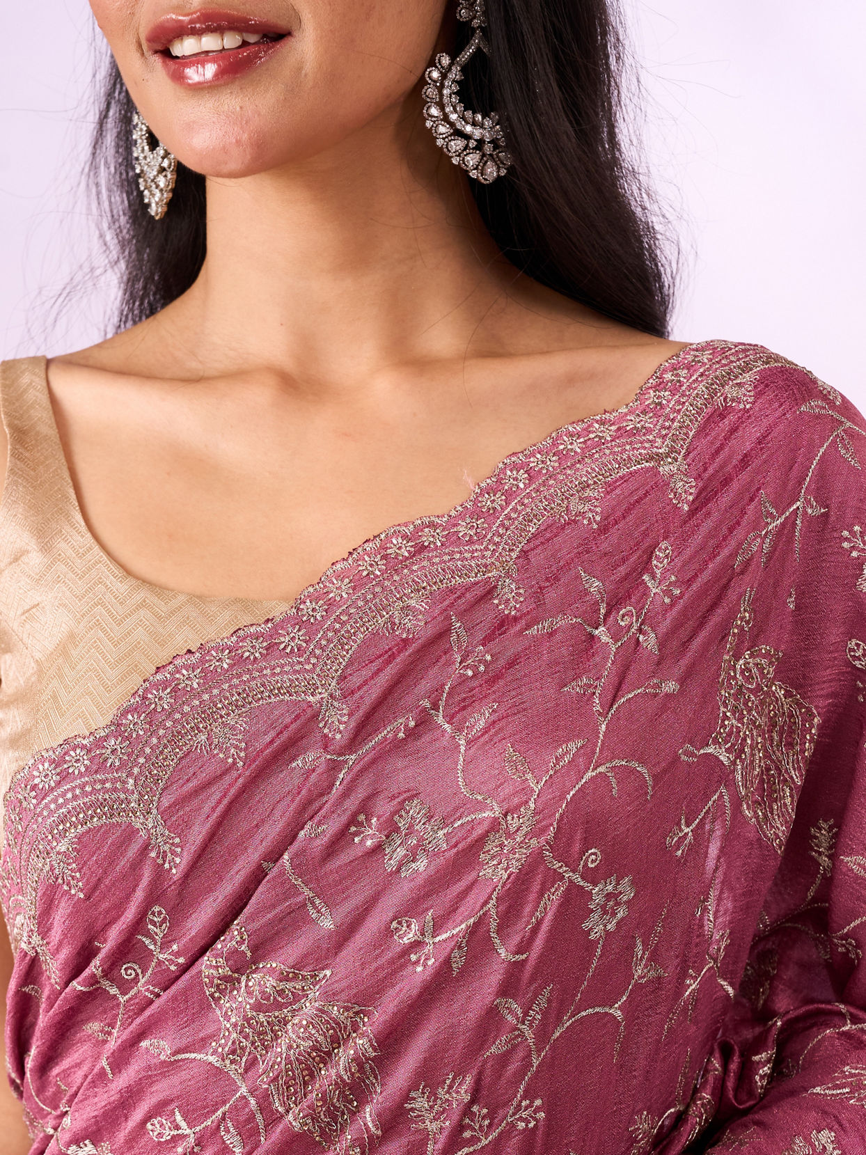 Mohey Women Dusty Pink Art Silk Saree with Stone Work