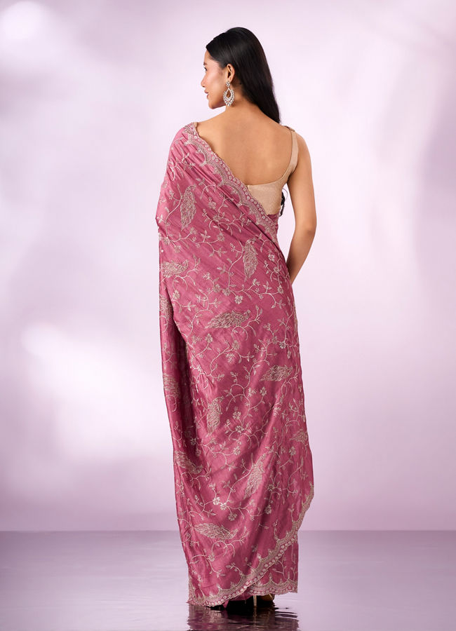 Mohey Women Dusty Pink Art Silk Saree with Stone Work