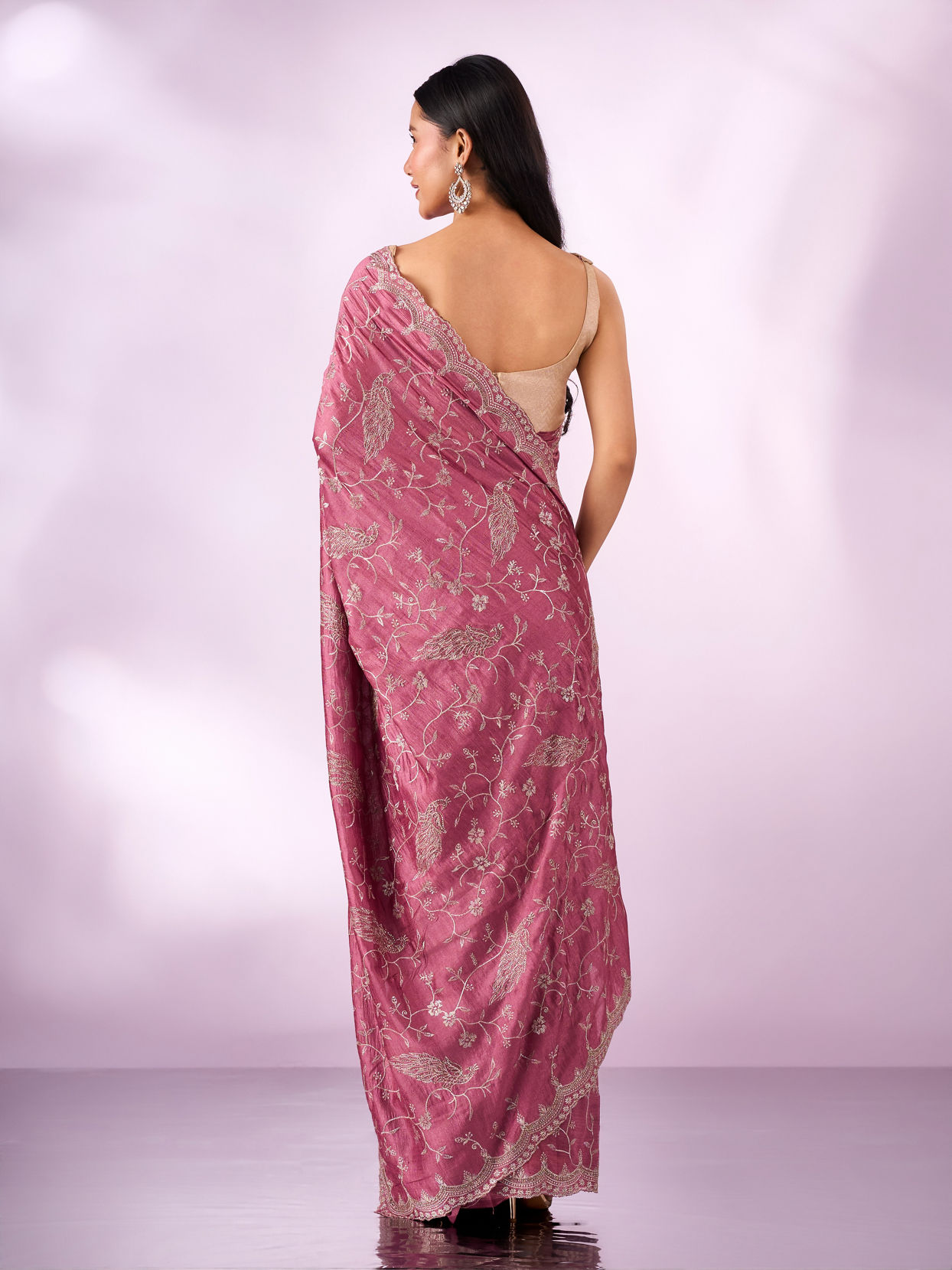 Mohey Women Dusty Pink Art Silk Saree with Stone Work