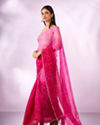 Mohey Women Pink Chiffon Saree with Print and Stone Work