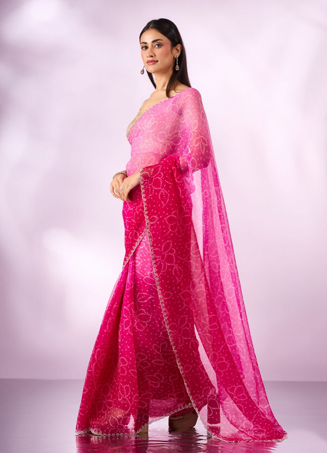 Mohey Women Pink Chiffon Saree with Print and Stone Work