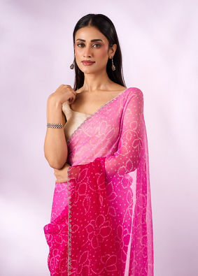 Mohey Women Pink Chiffon Saree with Print and Stone Work