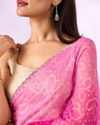 Mohey Women Pink Chiffon Saree with Print and Stone Work