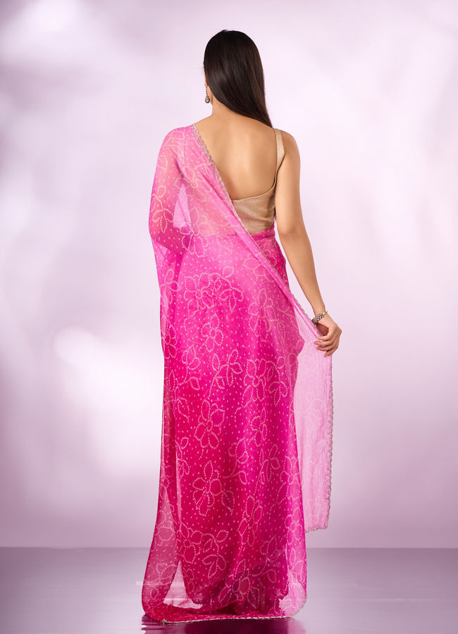 Mohey Women Pink Chiffon Saree with Print and Stone Work