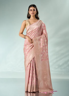 Mohey Women Light Pink Silk Saree with Weave