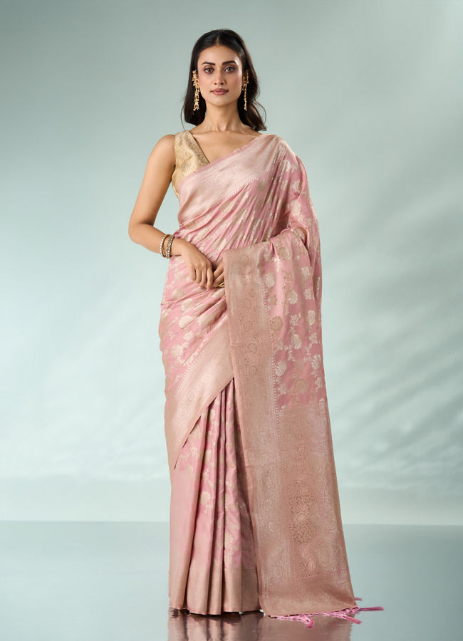 Mohey Women Light Pink Silk Saree with Weave