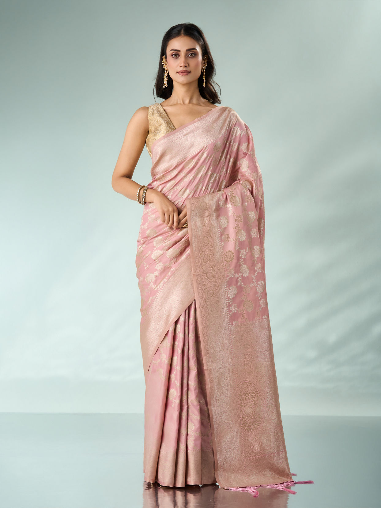Mohey Women Light Pink Silk Saree with Weave