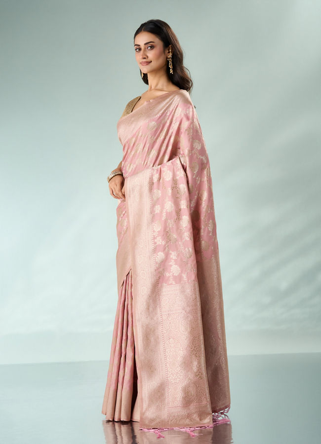 Mohey Women Light Pink Silk Saree with Weave