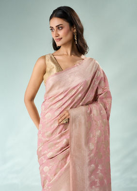 Mohey Women Light Pink Silk Saree with Weave