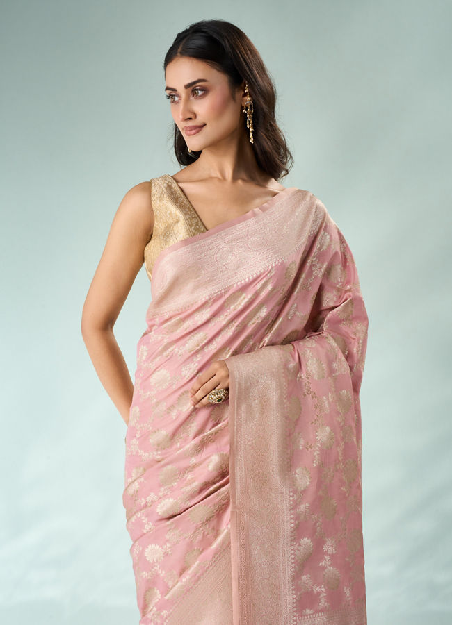 Mohey Women Light Pink Silk Saree with Weave