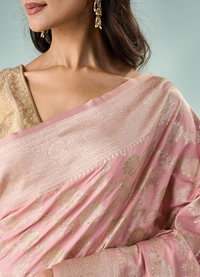 Mohey Women Light Pink Silk Saree with Weave
