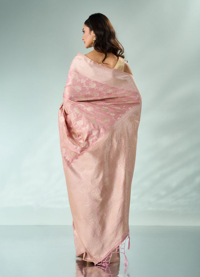 Mohey Women Light Pink Silk Saree with Weave