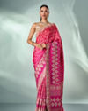 Mohey Women Pink Art Silk Saree with Mirror and Stone Work