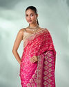 Mohey Women Pink Art Silk Saree with Mirror and Stone Work