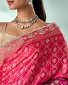 Mohey Women Pink Art Silk Saree with Mirror and Stone Work