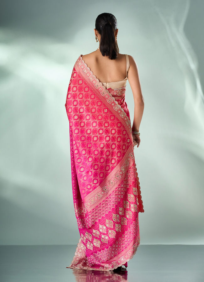 Mohey Women Pink Art Silk Saree with Mirror and Stone Work