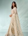 Mohey Women Cream Chiffon Saree with Cutdana Work