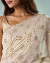 Mohey Women Cream Chiffon Saree with Cutdana Work