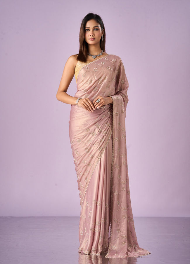 Mohey Women Purple Chiffon Saree with Cutdana Work