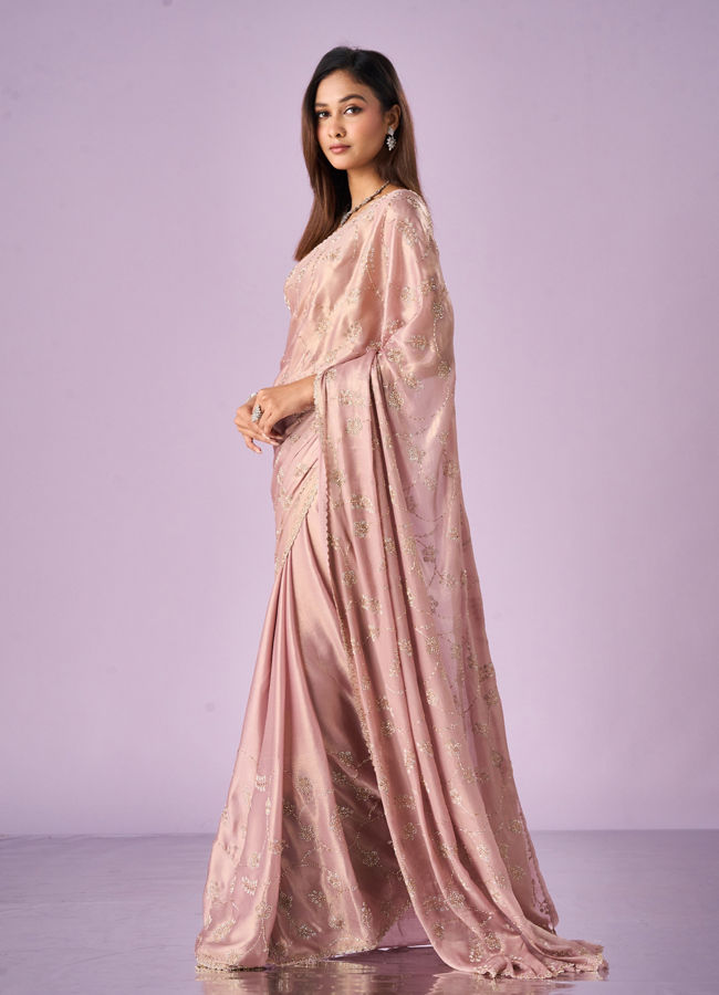 Mohey Women Purple Chiffon Saree with Cutdana Work