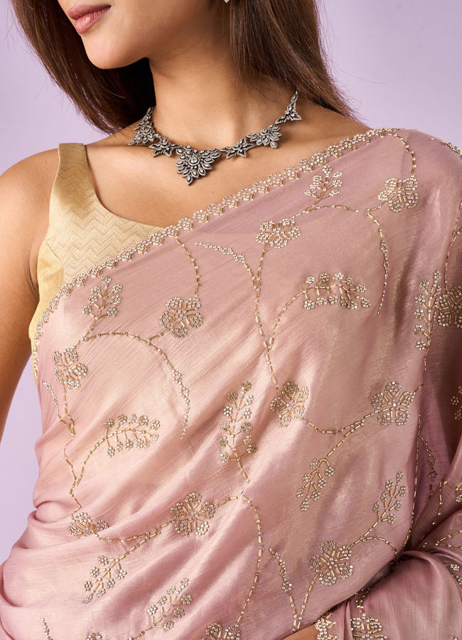 Mohey Women Purple Chiffon Saree with Cutdana Work
