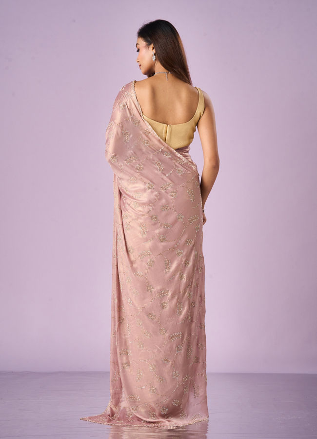 Mohey Women Purple Chiffon Saree with Cutdana Work