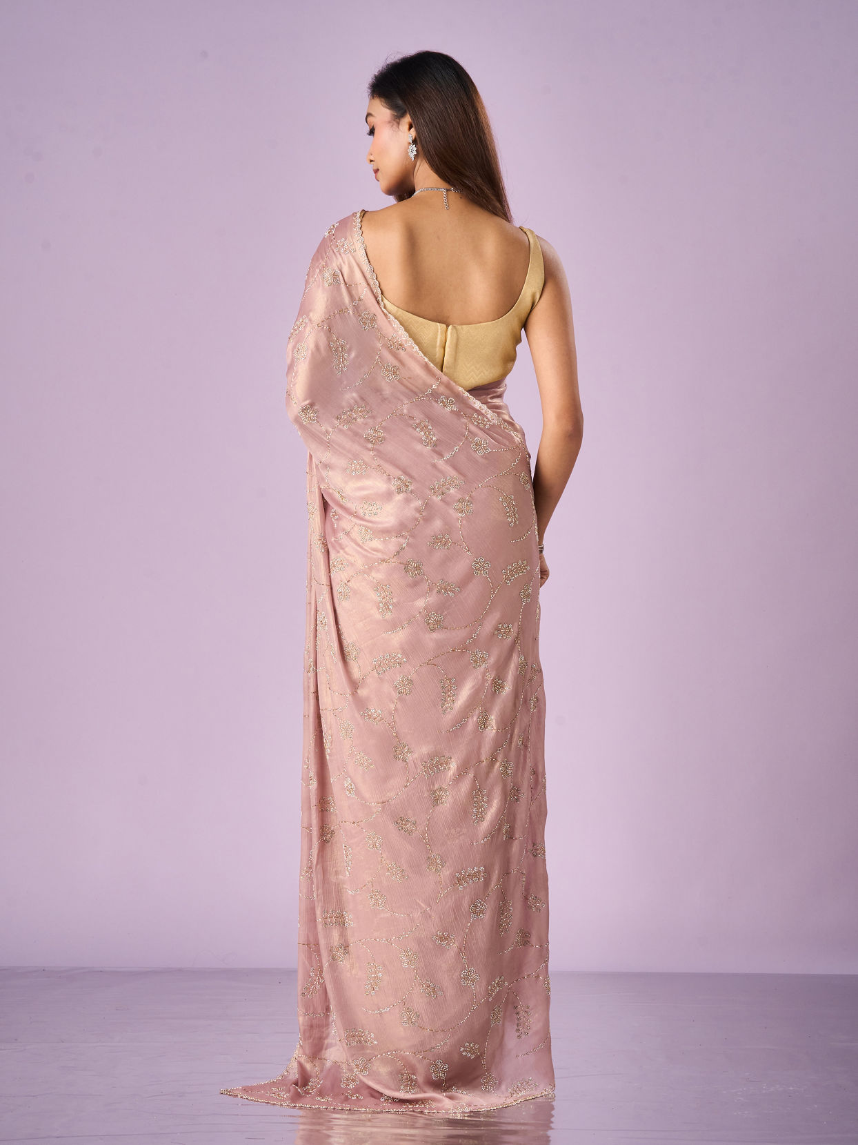 Mohey Women Purple Chiffon Saree with Cutdana Work