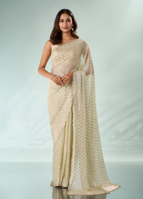 Mohey Women Green Organza Saree with Stone Work
