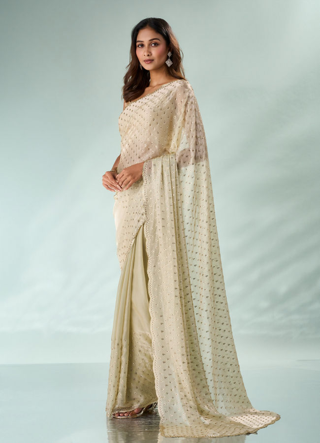 Mohey Women Green Organza Saree with Stone Work