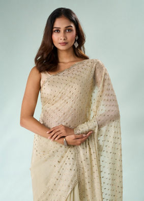 Mohey Women Green Organza Saree with Stone Work
