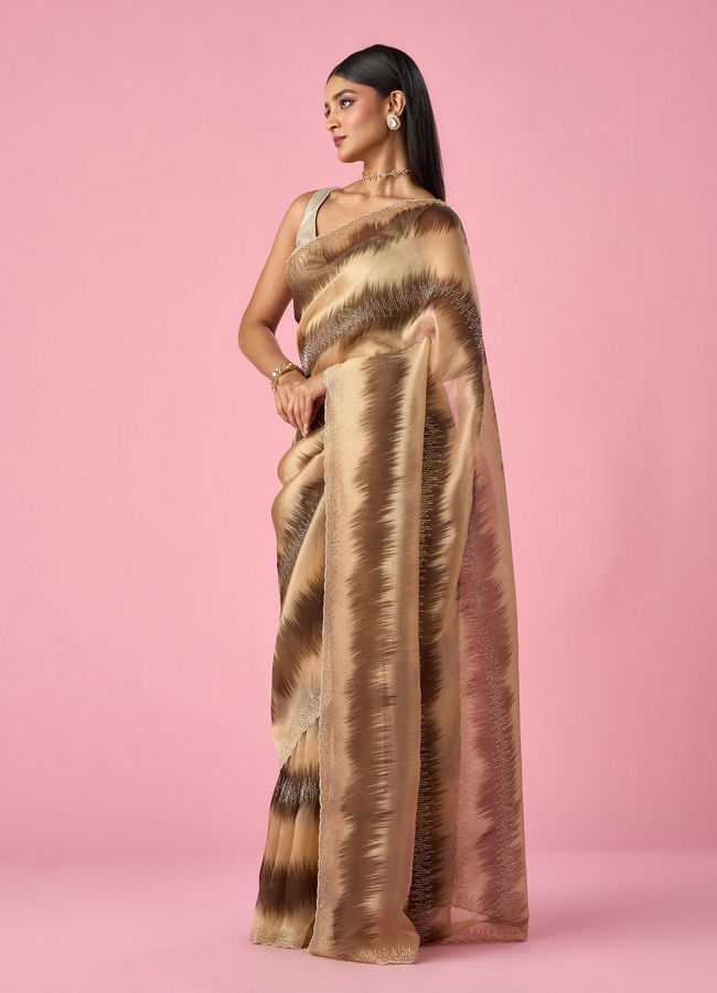 Mohey Women Green Organza Saree with Cutdana Work