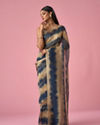 Mohey Women Indigo Blue Organza Saree with Print