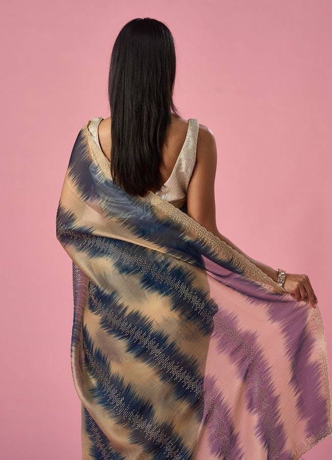 Mohey Women Indigo Blue Organza Saree with Print