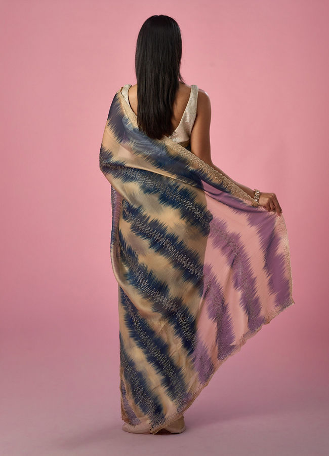 Mohey Women Indigo Blue Organza Saree with Print