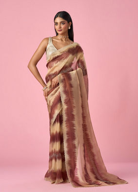 Mohey Women Maroon Organza Saree with Cutdana Work