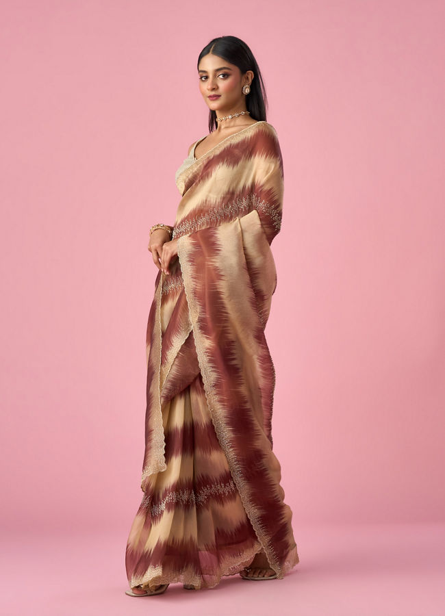 Mohey Women Maroon Organza Saree with Cutdana Work