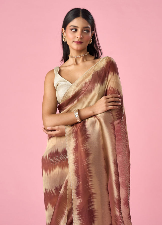 Mohey Women Maroon Organza Saree with Cutdana Work